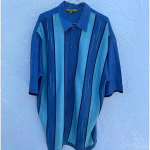 Silversilk Mens Short Sleeve Button Down Polo Shirt Blue Sz 2XL